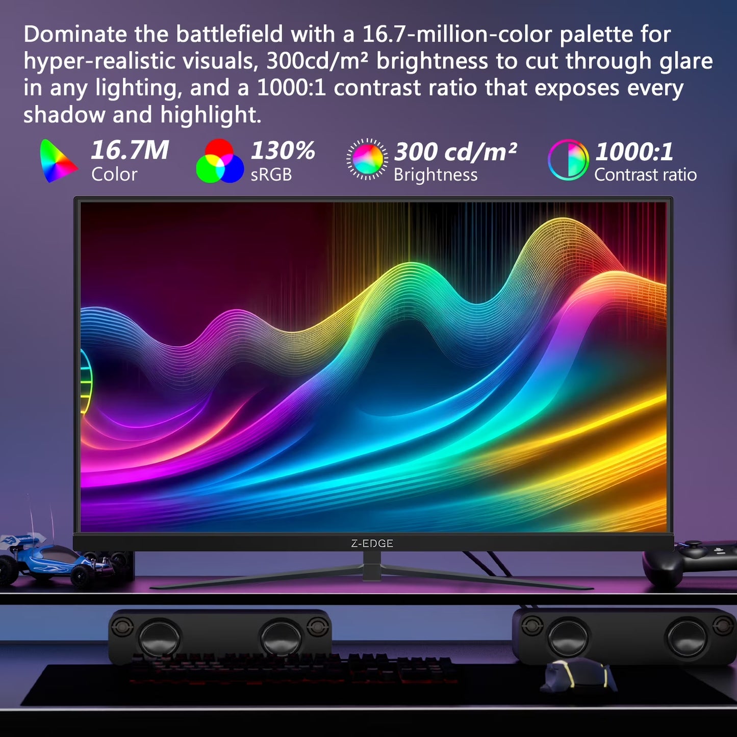 24.5 Inch 300Hz Gaming Monitor, FHD 1080P IPS Display, 1Ms MPRT, AMD Freesync, HDR Support, VESA Mount Compatible