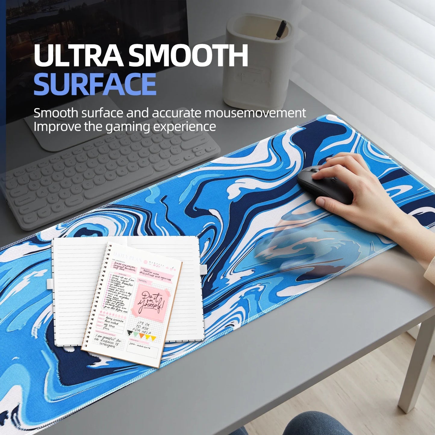 Gaming Mouse Pad, Fluid Pattern Mouse Pad 31.5X11.8Inch Large Extended Computer Mouse Mat Keyboard Full Desk Mousepad for Gaming, Office, Home-Blue
