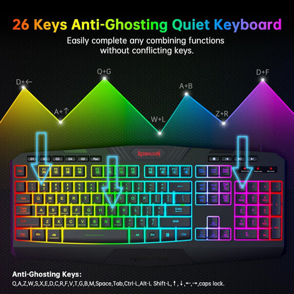 S101-3 Wired RGB Backlit Gaming Keyboard and Mouse Combo, Programmable Keyboard and Mouse (800-7200DPI), Gaming Headset Mouse Pad Combo All in 1 PC Gamer Bundle for Windows PC (Black)