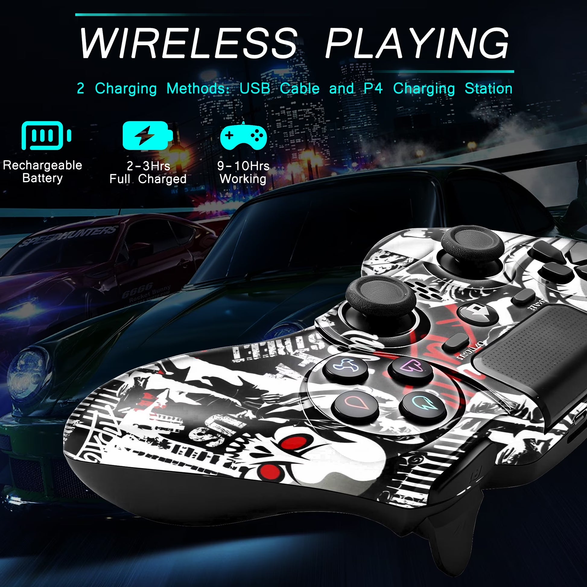 Wireless Controller Compatible with P4/P4 Slim/P4 Pro/Windows PC, Skull