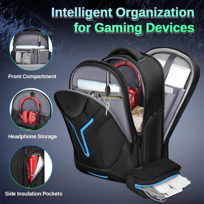 18 Inch Gaming Backpack with Thick Padded Laptop Compartment, anti Theft Extra Large Laptop Backpack with Rain Cover, Waterproof Travel Bag with Tech Organizer for Gaming Accessories