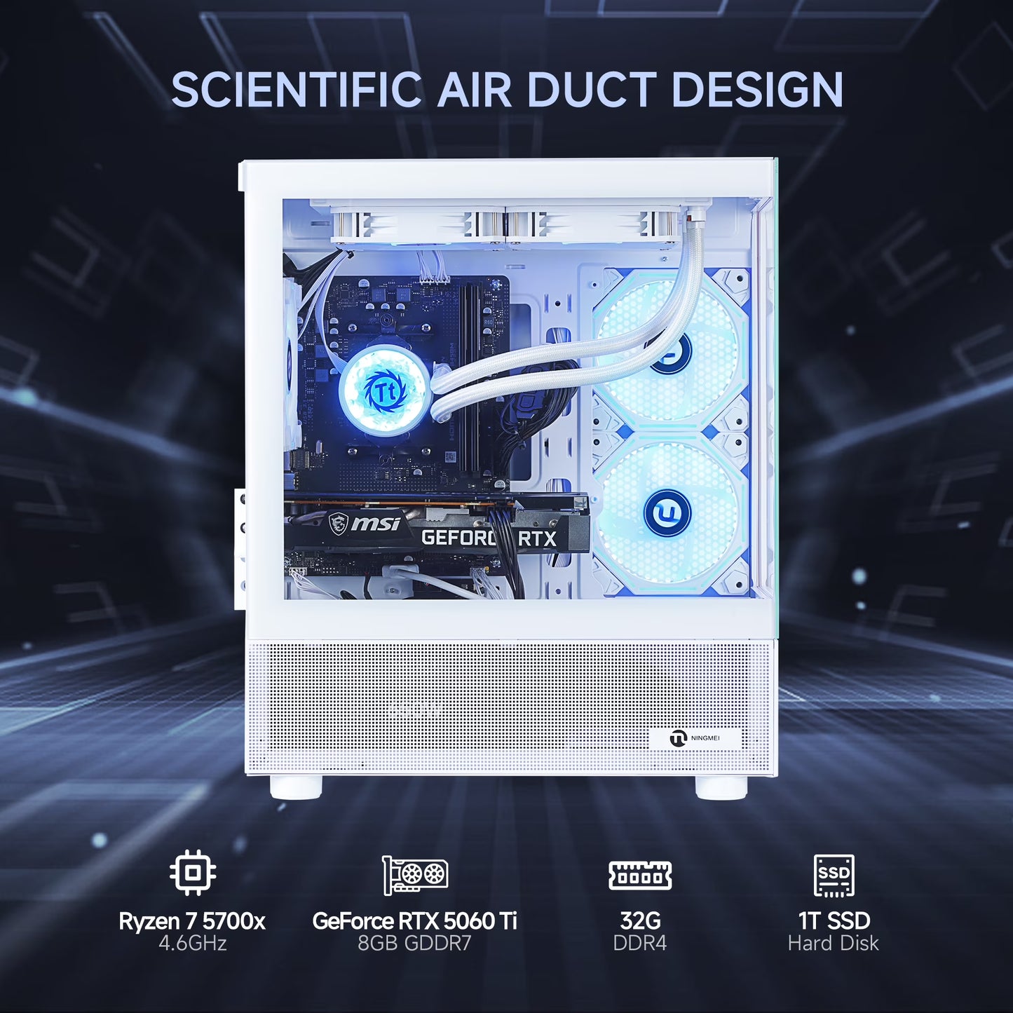 Lumishore Gaming PC AMD Ryzen 7 5700X NVIDIA RTX 5060 Ti 32GB RAM 1TB SSD Wifi PC Gaming White
