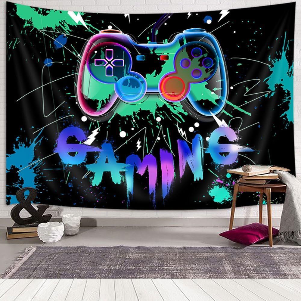 Gaming Tapestry for Boys Room, Boy Tapestry Game Wall Hanging for Gamer Wall Decor, Cool Funny Game Room Decor for Boys-Men Blue Tapestries, 60X40 Inch