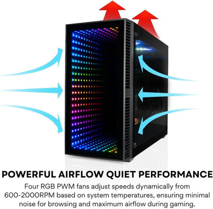Continuum Mini Gaming Desktop - NVIDIA Geforce RTX 5060 Ti 16GB, AMD 8-Core Ryzen 7 5700X Processor, 32GB RAM, 2TB Nvme SSD, Wifi, Windows 11 Pro - Tiny Liquid Cooled RGB Gamer Computer
