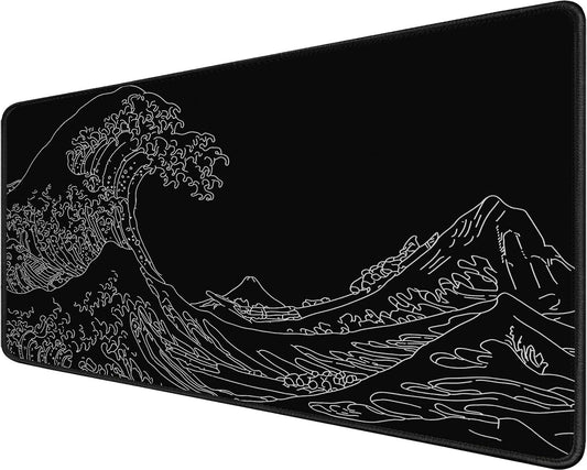 Large Gaming Mouse Pad, XXL Extended Computer Keyboard Mouse Mat with Stitched Edges, 31.5" X 15.7" Non-Slip Waterproof Rubber Base Long Mousepad for Work, Game, Office, Home, Waves Line
