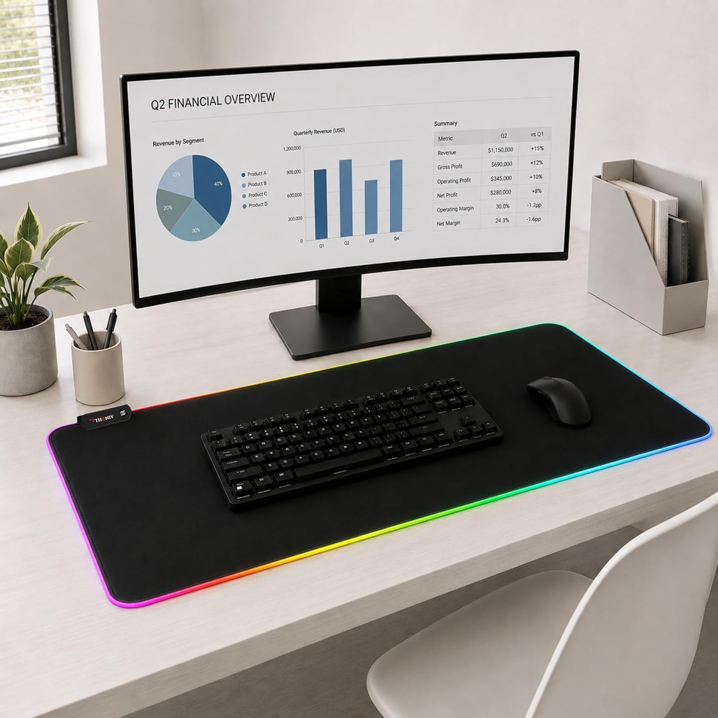 RGB Mouse Pad 35.4×15.7 Inches – Extended LED Mouse Pad with 14 Lighting Modes, Gaming Desk Mat, PC Gaming Accessories, Large Keyboard Pad with Non-Slip Rubber Base.