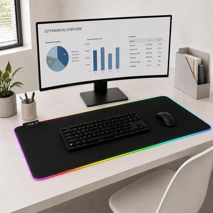 RGB Mouse Pad 35.4×15.7 Inches – Extended LED Mouse Pad with 14 Lighting Modes, Gaming Desk Mat, PC Gaming Accessories, Large Keyboard Pad with Non-Slip Rubber Base.
