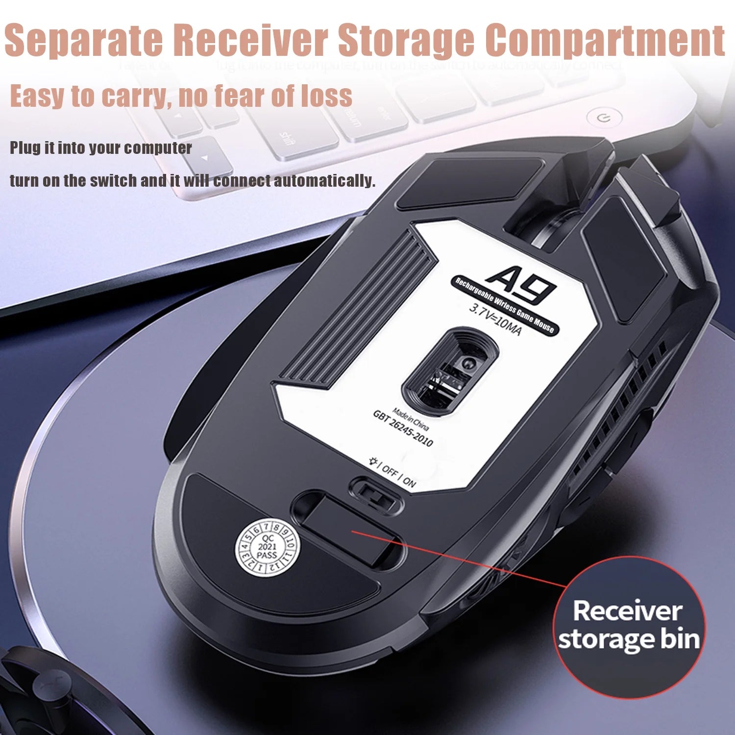 Wireless Gaming Mouse, Rechargeable Wireless Computer Mouse,7-Color LED Light,Ergonomic Mouse with 6 Silent Click Buttons,4 Adjustable 3200 DPI Wireless Mouse for Laptop,Pc,Mac,Black