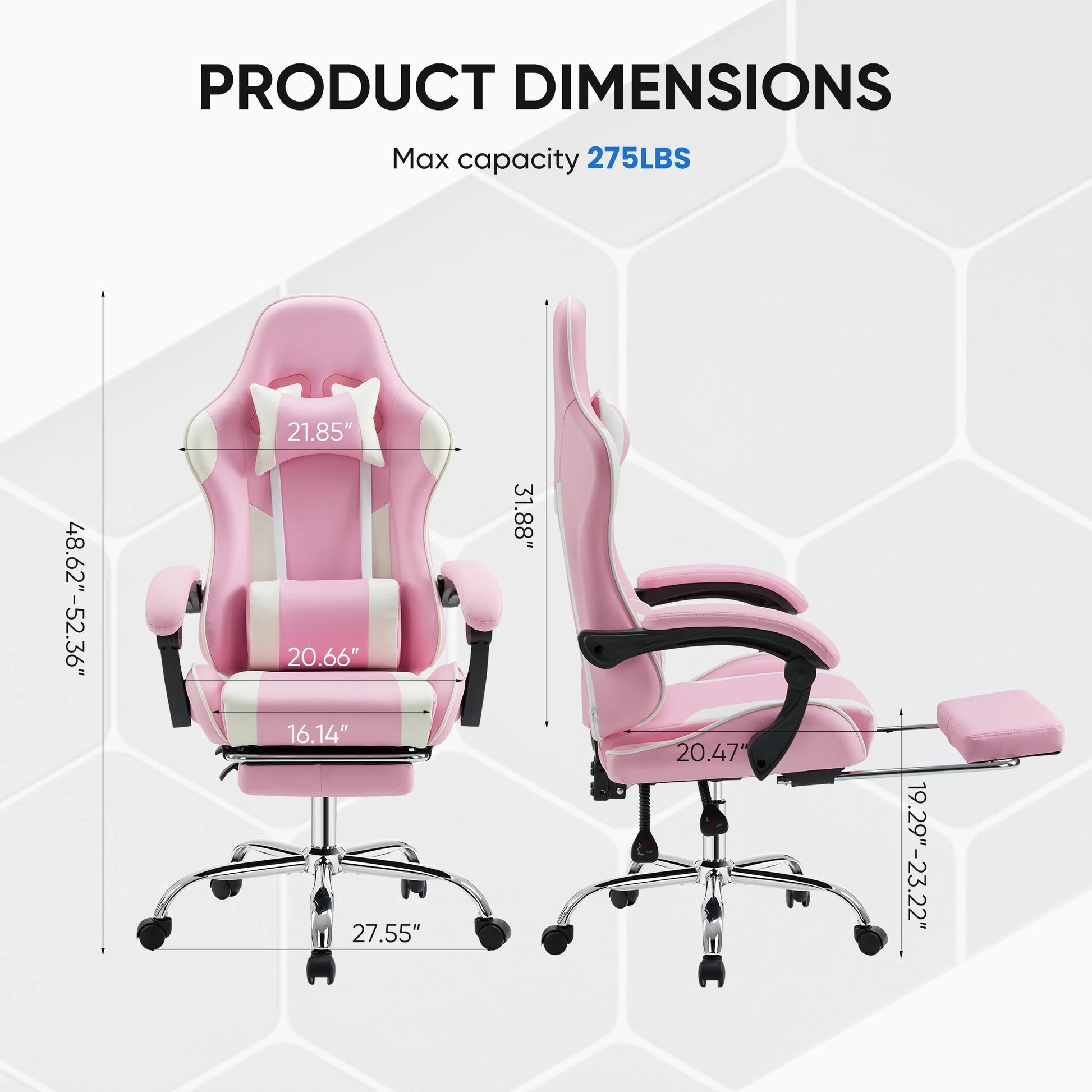 Computer Chair with Footrest and Lumbar Support, Home Offfice Chair, Pink and White