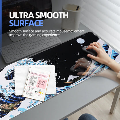 Gaming Mouse Pad,Mouse Pad 31.5X11.8Inch Large Extended Computer Mouse Mat Keyboard Full Desk Mousepad for Gaming, Office, Wave of Kanagawa