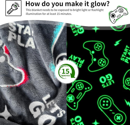 Gaming Blanket for Boys, Glow in the Dark Gamer Blankets for Teen Boys, Gaming Gifts for Men, Cool Gamer Gifts, Birthday 40"X 60"
