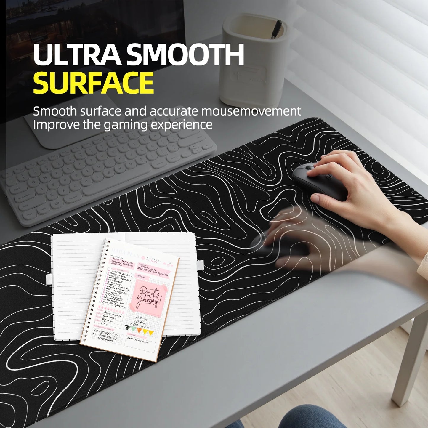Mouse Pad Gaming Mousepad 31.5 X 11.8 X0.12In Large Mouse Pad for Keyboard and Mouse with Anti-Slip Rubber Base, Keyboard Pad XL Mouse Mat for Home and Office（Black)