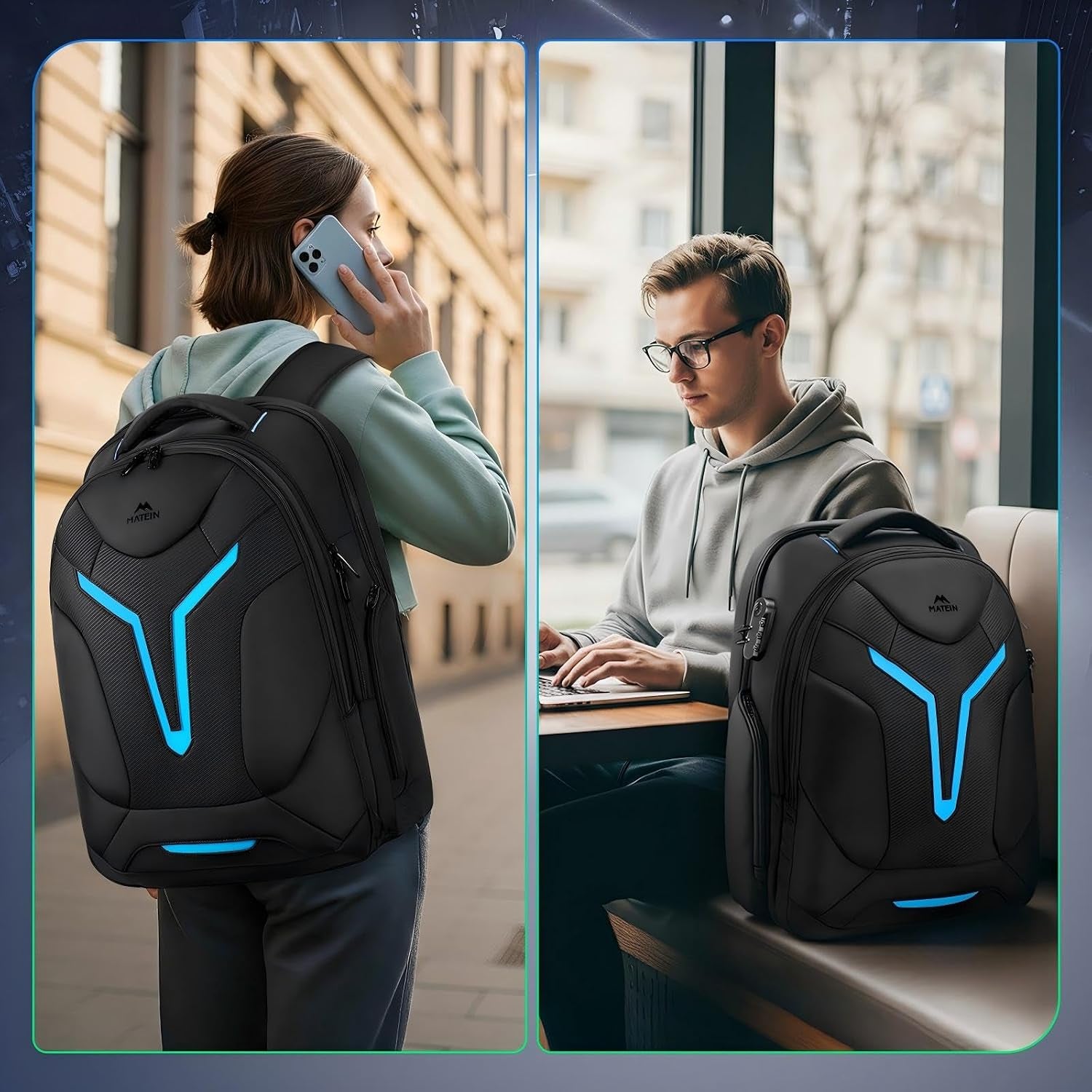 18 Inch Gaming Backpack with Thick Padded Laptop Compartment, anti Theft Extra Large Laptop Backpack with Rain Cover, Waterproof Travel Bag with Tech Organizer for Gaming Accessories