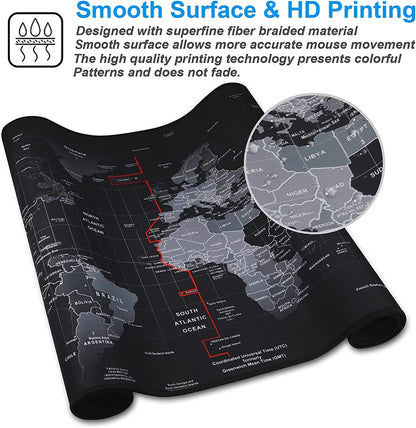 XXL Gaming Mouse Pad with Black Map & Premium-Textured Computer Non-Slip Gaming Mouse Mat-90X40 Ditu02