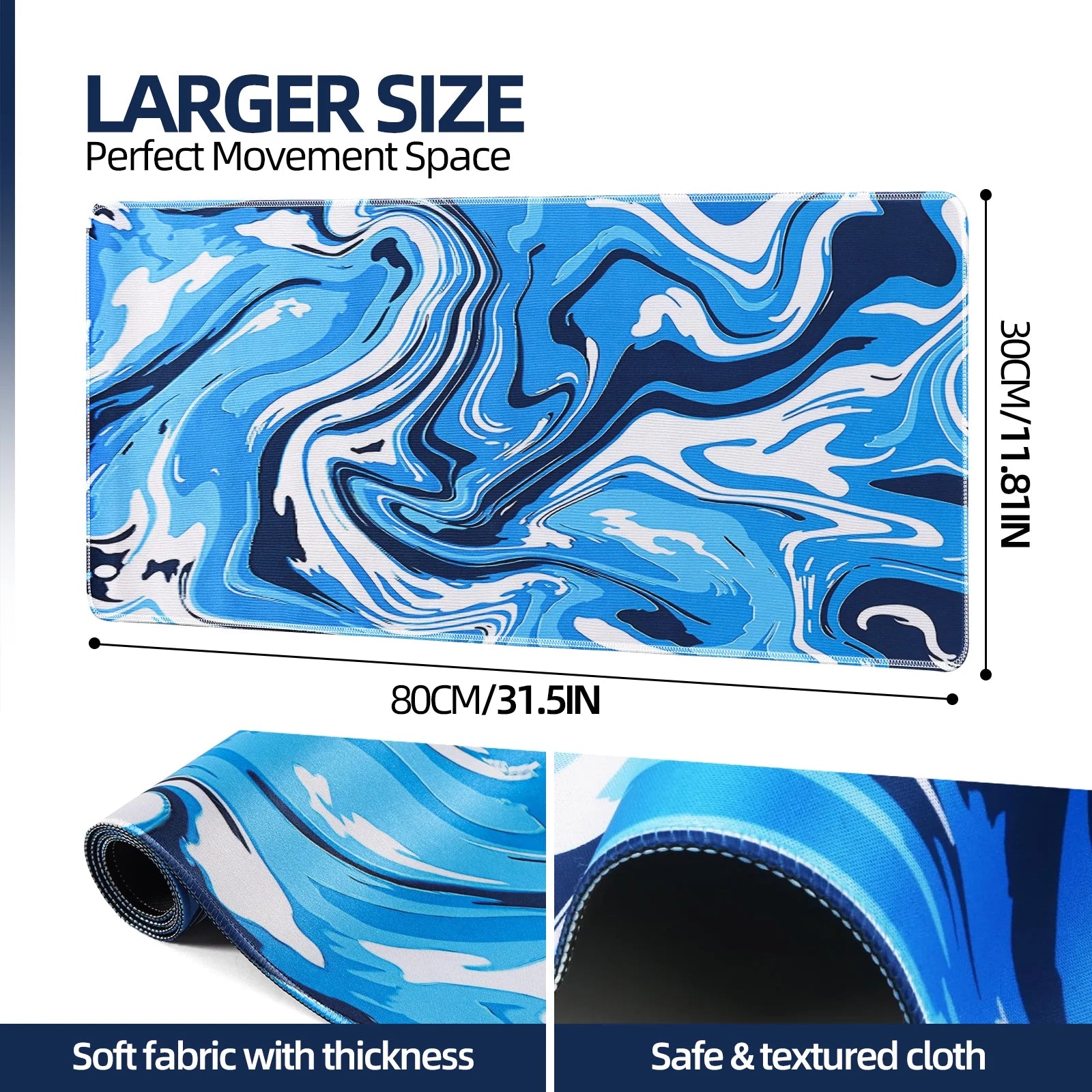 Gaming Mouse Pad, Fluid Pattern Mouse Pad 31.5X11.8Inch Large Extended Computer Mouse Mat Keyboard Full Desk Mousepad for Gaming, Office, Home-Blue