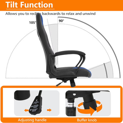 Ergonomic Gaming Chair, Lumbar Support, Swivel Rolling for Women, Men(Blue)