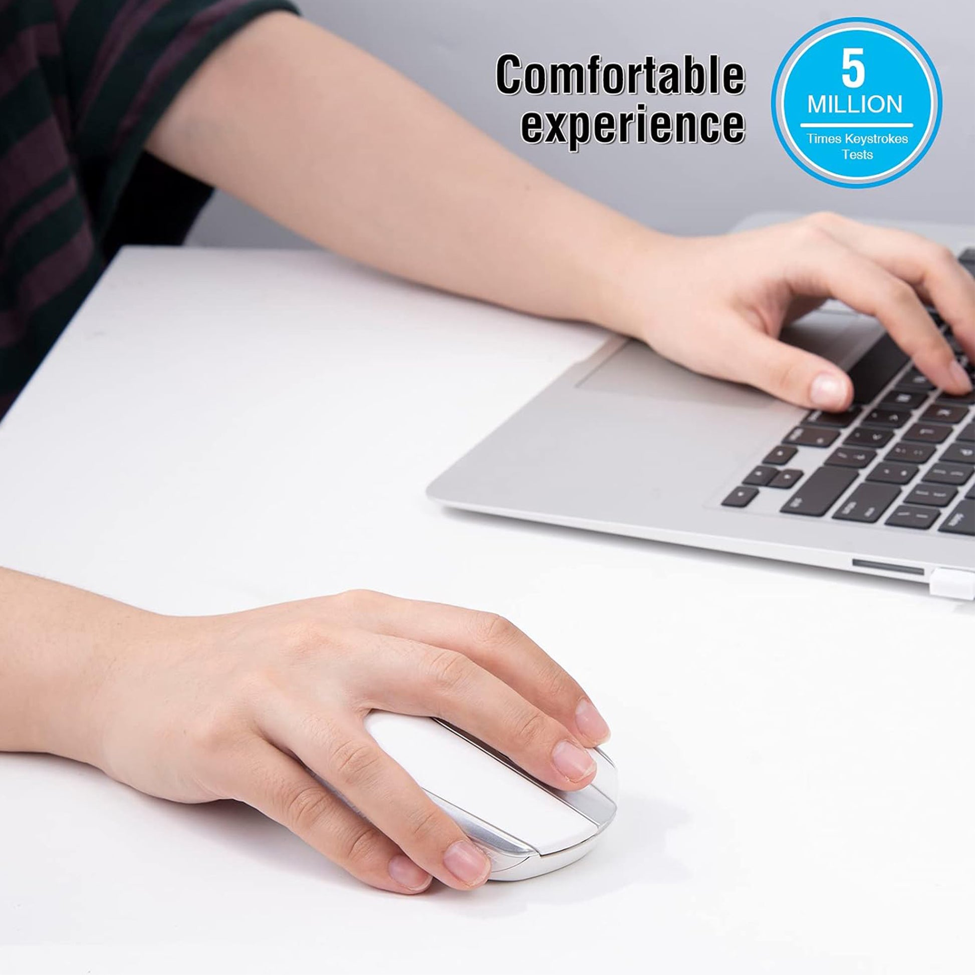 Wireless Computer Mouse, 2.4G Silent Cordless Mouse for Laptop, Mouse with 6 Buttons and 3 Adjustable DPI for Laptop, Deskbtop, Macbook , PC (White)
