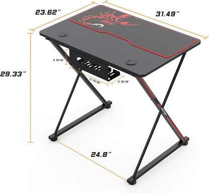Gaming Desk 31 Inch Gaming Table for Small Spaces X Shaped Gamer Workstation with Handle Rack Cup Holder Headphone Hook,Black