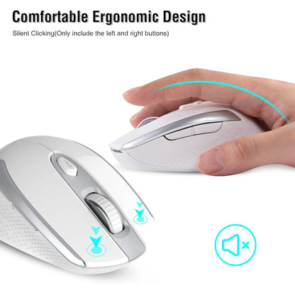 Wireless Computer Mouse, 2.4G Silent Cordless Mouse for Laptop, Mouse with 6 Buttons and 3 Adjustable DPI for Laptop, Deskbtop, Macbook , PC (White)