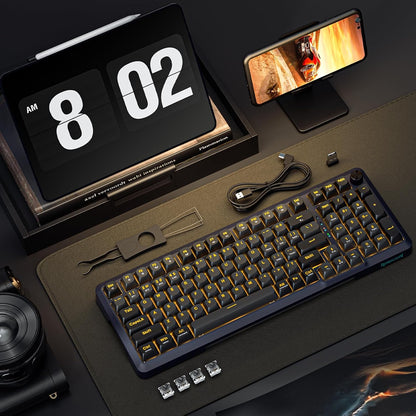 Wireless Mechanical Keyboard, 3 Mode Gasket Mounted RGB Gaming Keyboard with Volume Knob, Pre-Lubed Linear Switches, Mda-Profile, 98 Keys Hot Swappable Creamy Keyboard for Pc/Tablet/Xbox/Ps4