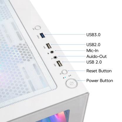 Budget Gaming PC Computers Desktop, Intel Core I7 up to 4.0Ghz, GTX 1050 Ti 4GB, 16GB RAM, 512GB M.2 SSD, BX3 550W 80PLUS Bronze PSU, Wifi 5, RGB Fan X5, Windows 11 Home, Prebuilt PC Gaming, White