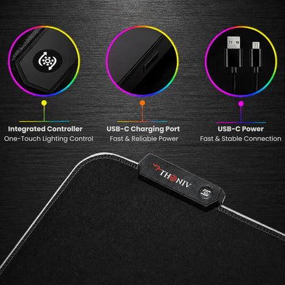 RGB Mouse Pad 35.4×15.7 Inches – Extended LED Mouse Pad with 14 Lighting Modes, Gaming Desk Mat, PC Gaming Accessories, Large Keyboard Pad with Non-Slip Rubber Base.