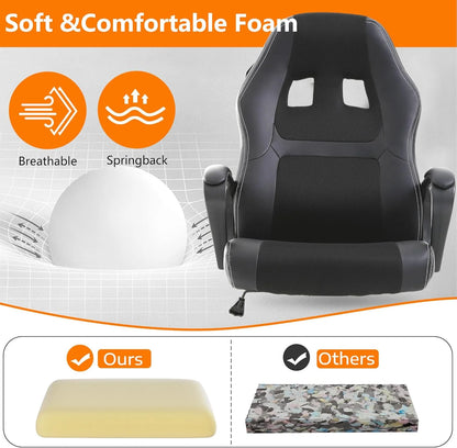 Black Gaming Chair - Ergonomic PU Leather W/Lumbar Support & Headrest