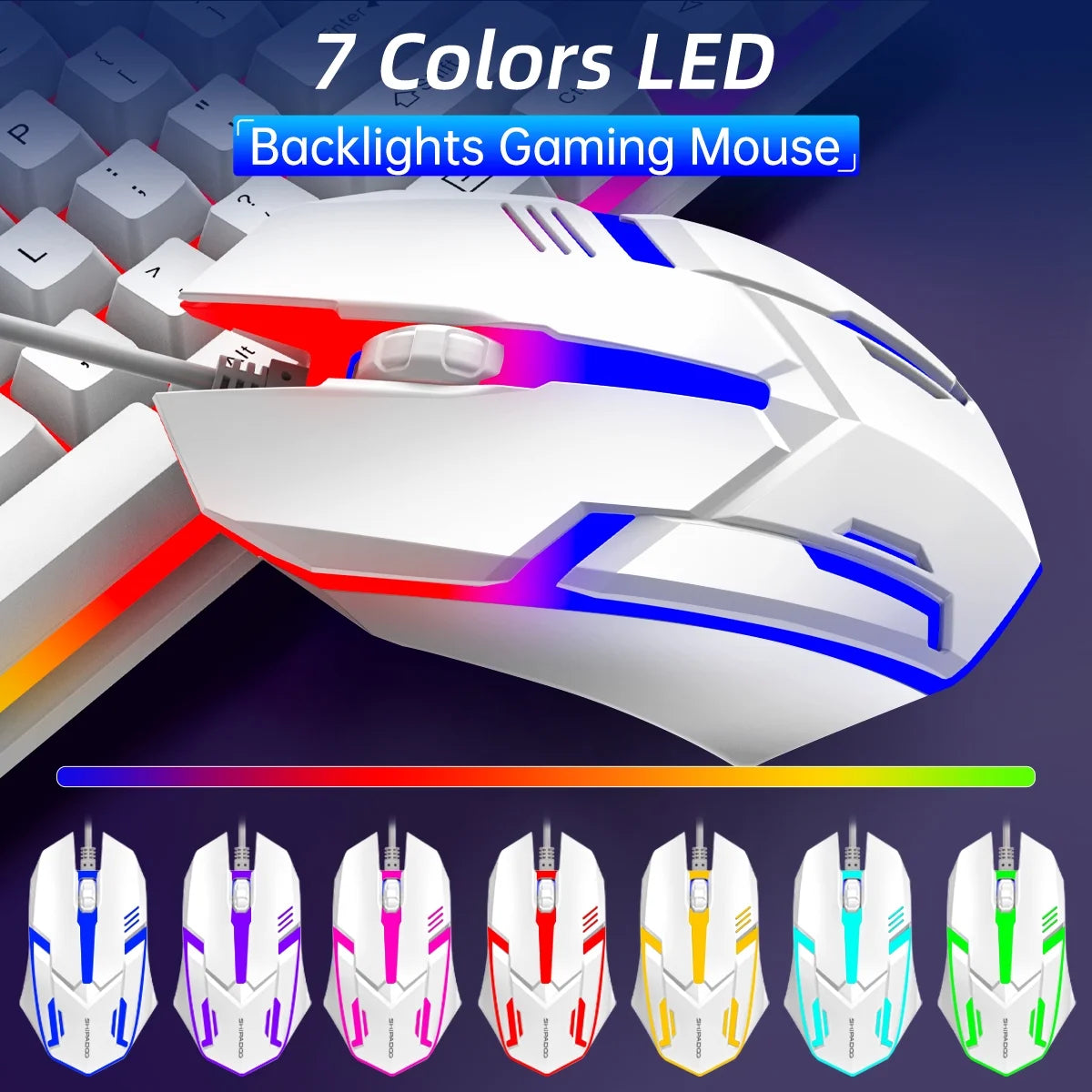 Gaming Keyboard & Mouse, 104 Keys LED RGB Backlit Quiet Computer Keyboard, Multimedia Keys, 26 Anti-Ghosting Keys, Waterproof Light up USB Wired Keyboard for PC Gamers Desktop Computer Laptop,White