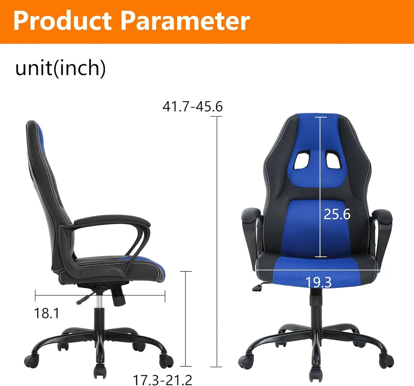 Ergonomic Gaming Chair, Lumbar Support, Swivel Rolling for Women, Men(Blue)