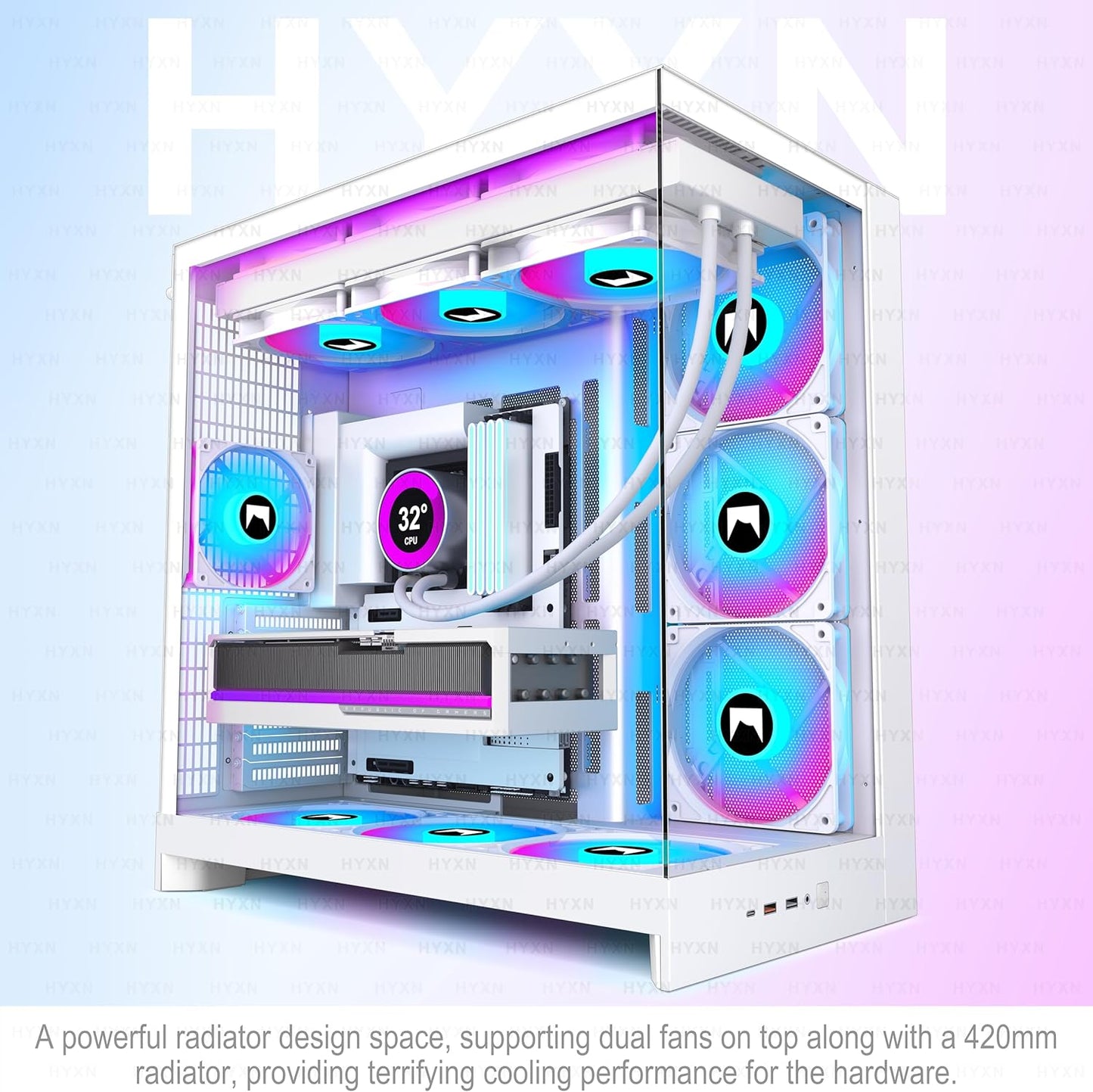 H2 (2026)  ATX PC Case, Pre-Installed 8 PWM ARGB Fans (6X140Mm,2X120Mm), Large Dual-Chamber ATX Mid-Tower Airflow Computer Case, Gaming PC Case, 420Mm Radiator Support, Type-C 3.2 (White RGB)