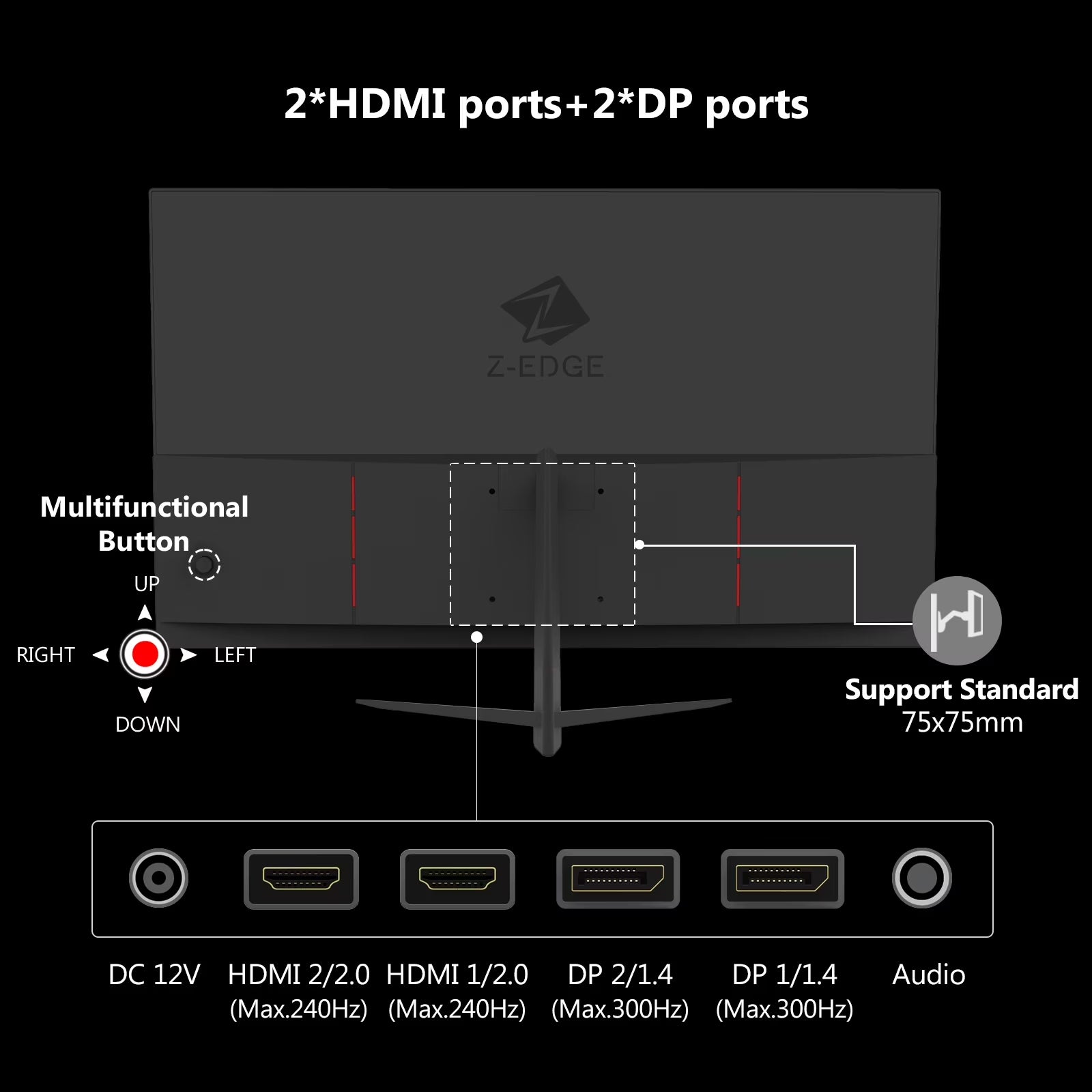 24.5 Inch 300Hz Gaming Monitor, FHD 1080P IPS Display, 1Ms MPRT, AMD Freesync, HDR Support, VESA Mount Compatible