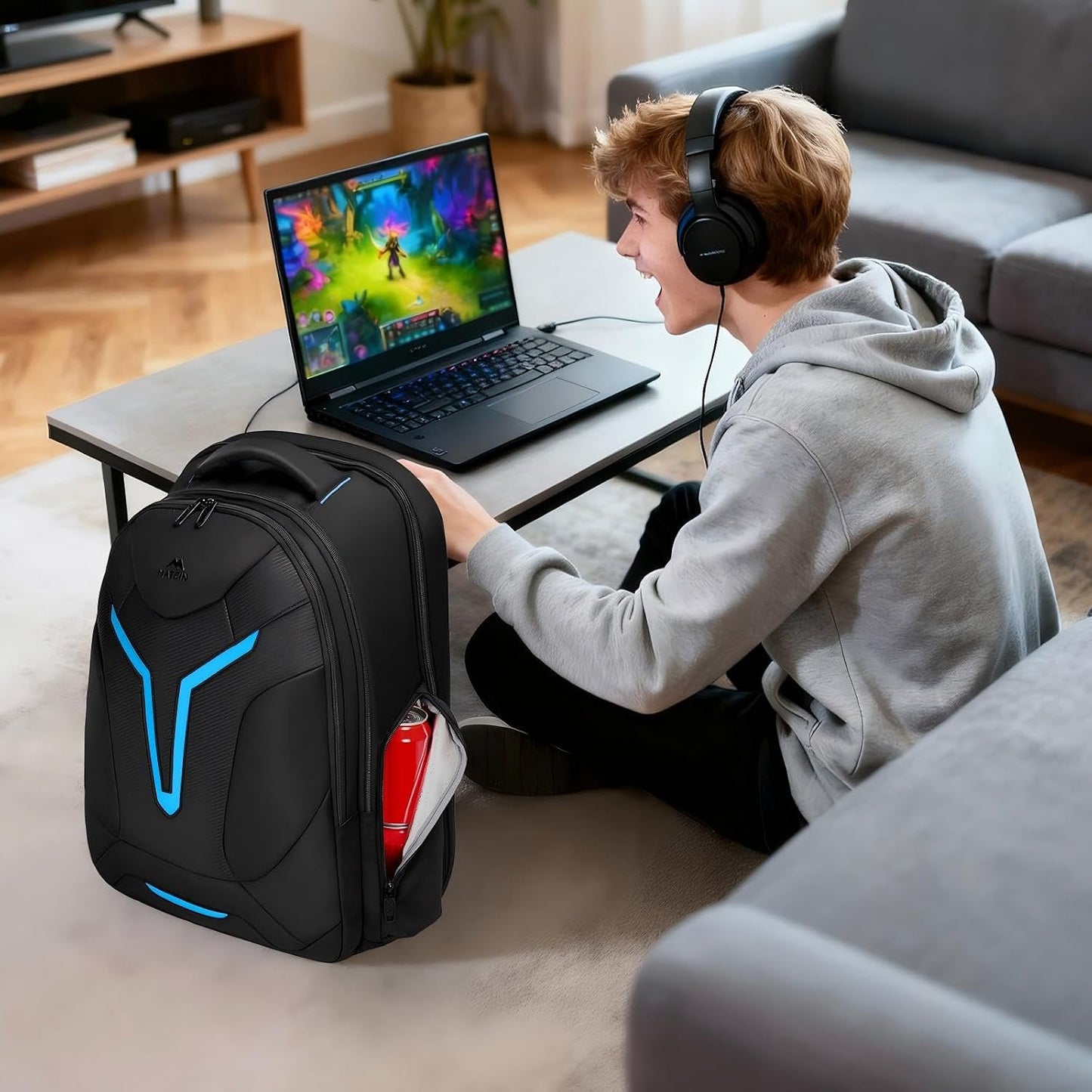 18 Inch Gaming Backpack with Thick Padded Laptop Compartment, anti Theft Extra Large Laptop Backpack with Rain Cover, Waterproof Travel Bag with Tech Organizer for Gaming Accessories