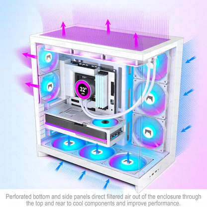 H2 (2026)  ATX PC Case, Pre-Installed 8 PWM ARGB Fans (6X140Mm,2X120Mm), Large Dual-Chamber ATX Mid-Tower Airflow Computer Case, Gaming PC Case, 420Mm Radiator Support, Type-C 3.2 (White RGB)