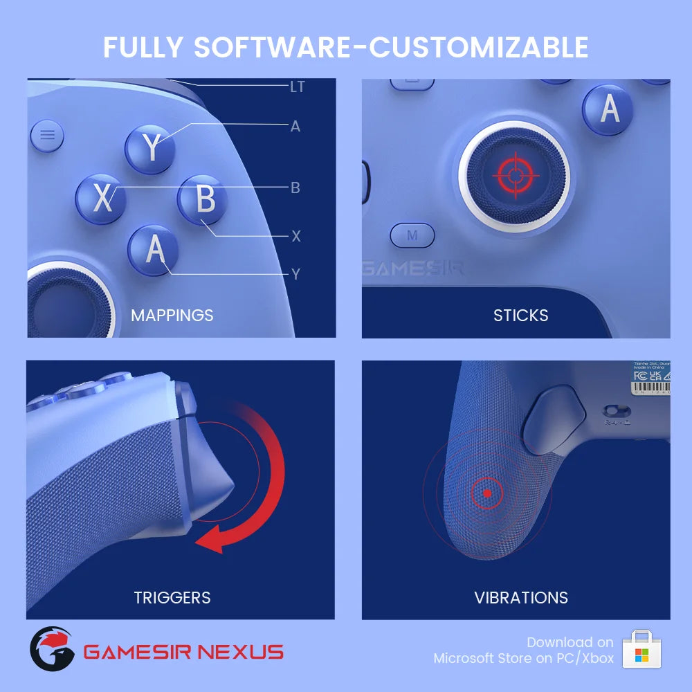 G7 SE Wired Gamepad - Standard Controller for PC & Xbox, Magnetic, Laser Engraved, Blue Version with Hall