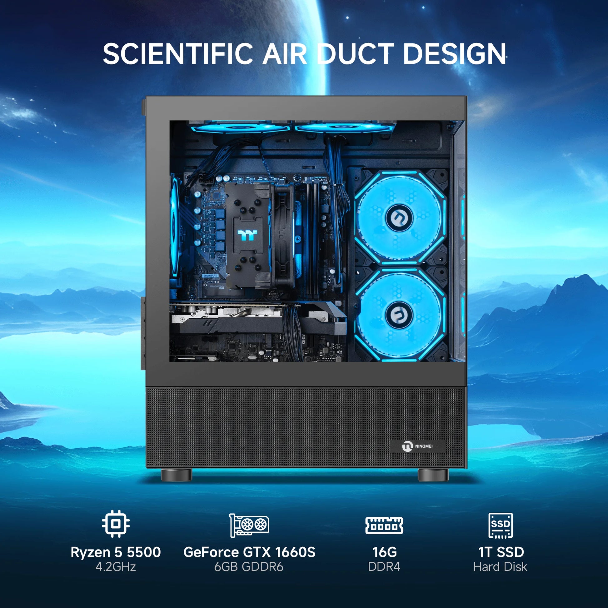 Gaming PC AMD Ryzen 5 5500 Geforce GTX 1660 Super 16 GB RAM 1TB SSD Windows 11 PC Gaming Black