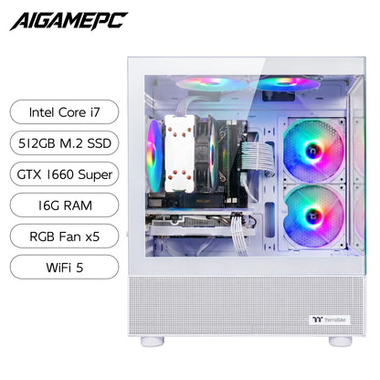 Gaming PC Desktop Computer, Intel Core I7 up to 4.0Ghz, GTX 1660 Super 6GB, 16GB RAM, 512GB M.2 SSD, BX3 550W 80PLUS Bronze PSU, Wifi 5, RGB Fan X5, Windows 11 Home, White PC