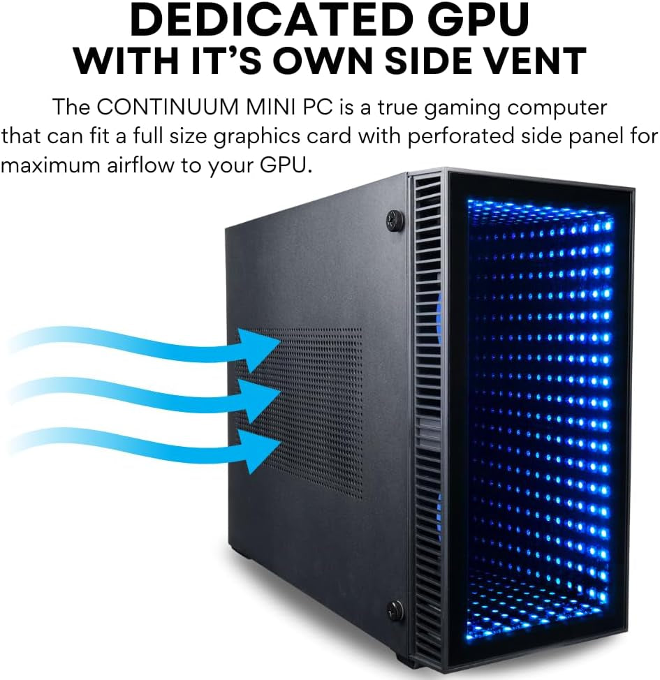 Continuum Mini Gaming Desktop - NVIDIA Geforce RTX 5060 Ti 16GB, AMD 8-Core Ryzen 7 5700X Processor, 32GB RAM, 2TB Nvme SSD, Wifi, Windows 11 Pro - Tiny Liquid Cooled RGB Gamer Computer