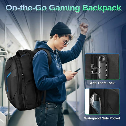 18 Inch Gaming Backpack with Thick Padded Laptop Compartment, anti Theft Extra Large Laptop Backpack with Rain Cover, Waterproof Travel Bag with Tech Organizer for Gaming Accessories