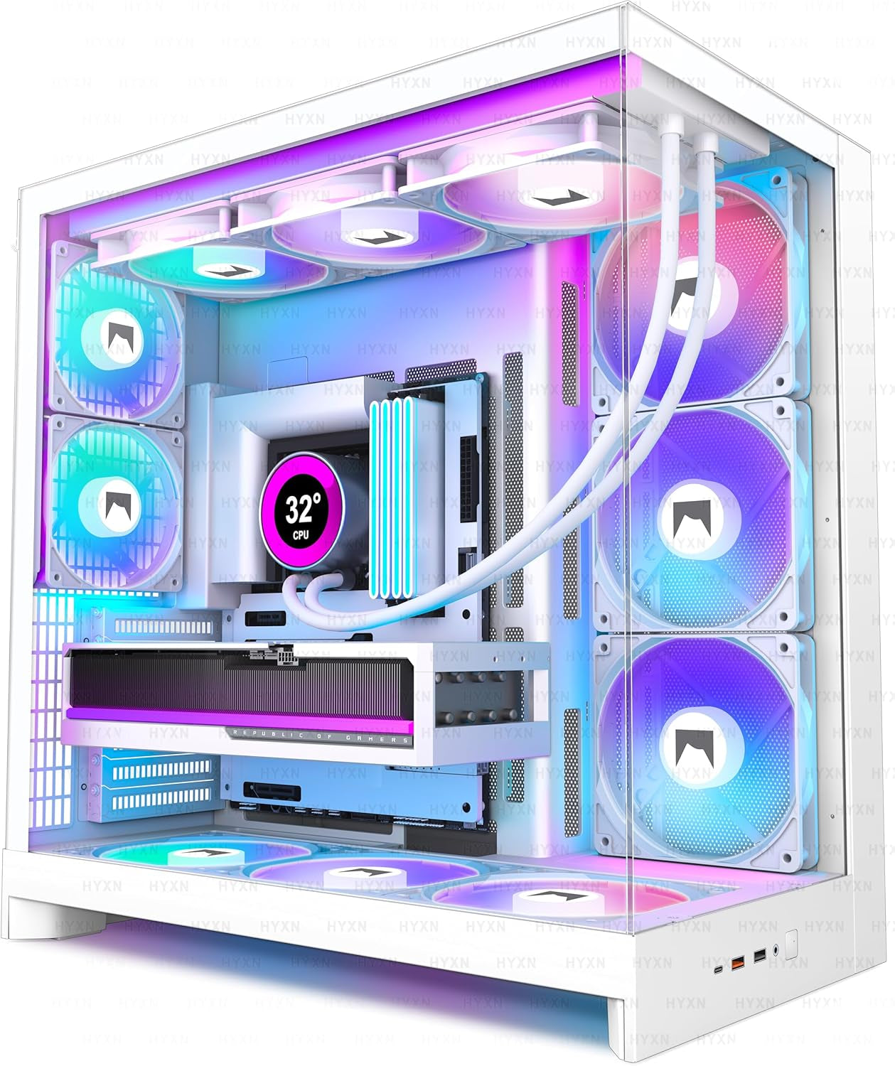 H2 (2026)  ATX PC Case, Pre-Installed 8 PWM ARGB Fans (6X140Mm,2X120Mm), Large Dual-Chamber ATX Mid-Tower Airflow Computer Case, Gaming PC Case, 420Mm Radiator Support, Type-C 3.2 (White RGB)