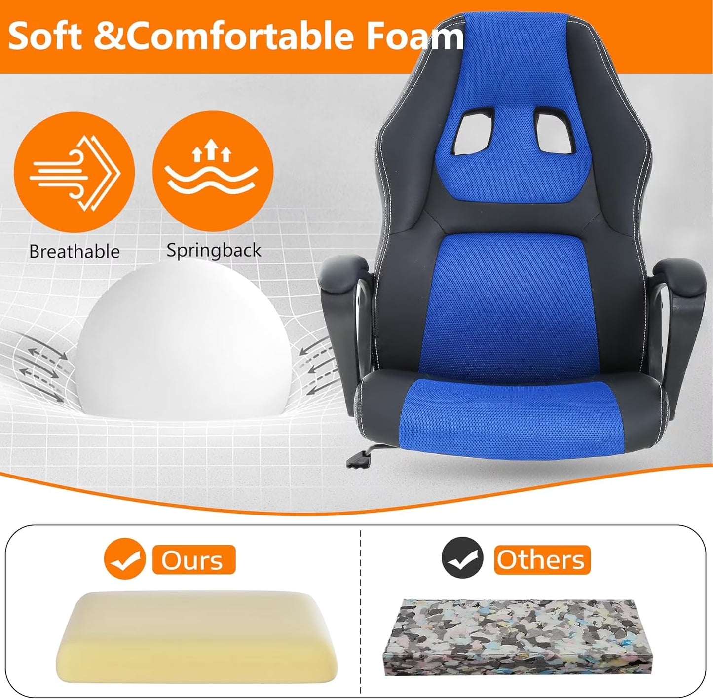 Ergonomic Gaming Chair, Lumbar Support, Swivel Rolling for Women, Men(Blue)