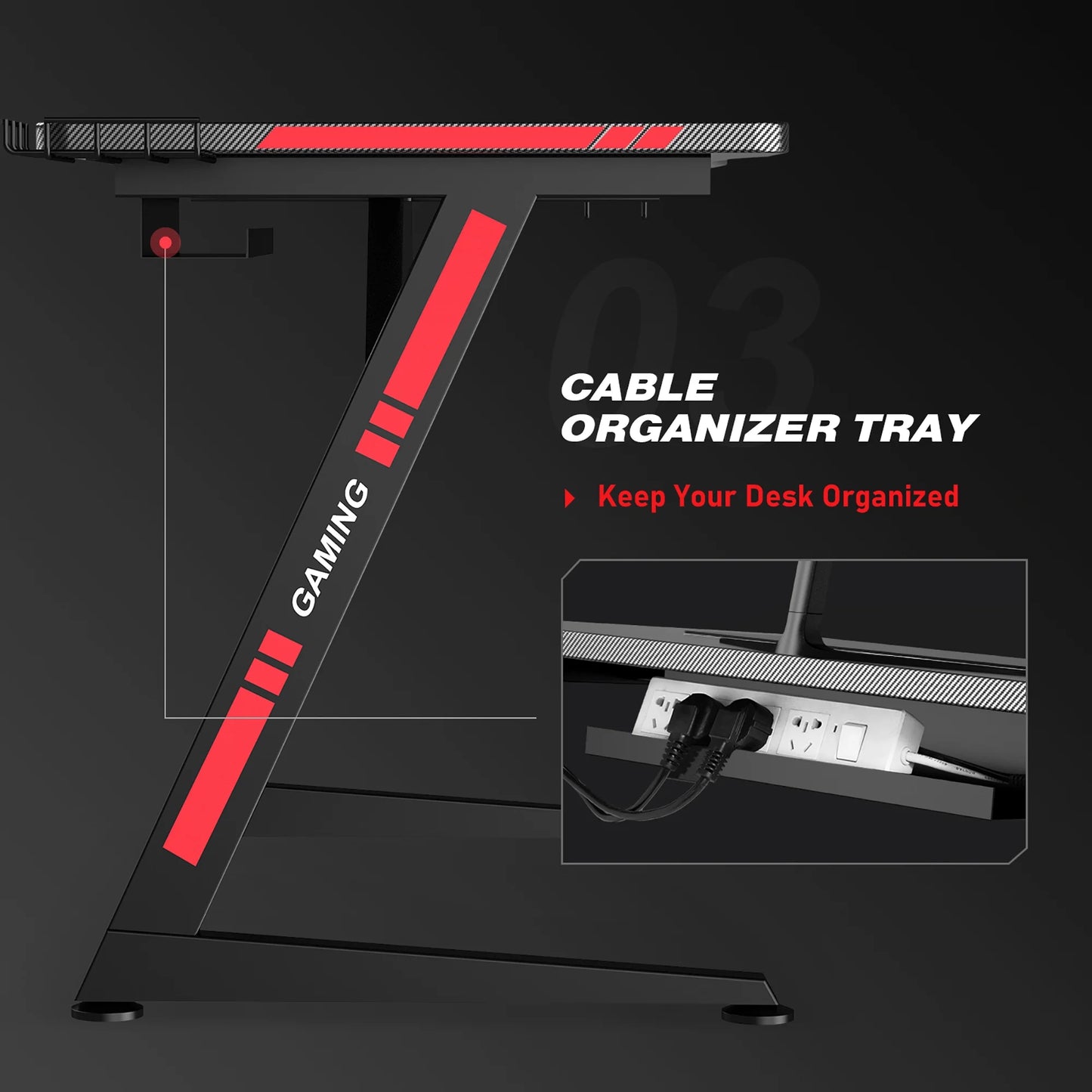 Ergonomic Curved 3-Sided LED Z-Leg Gaming Desk, Black