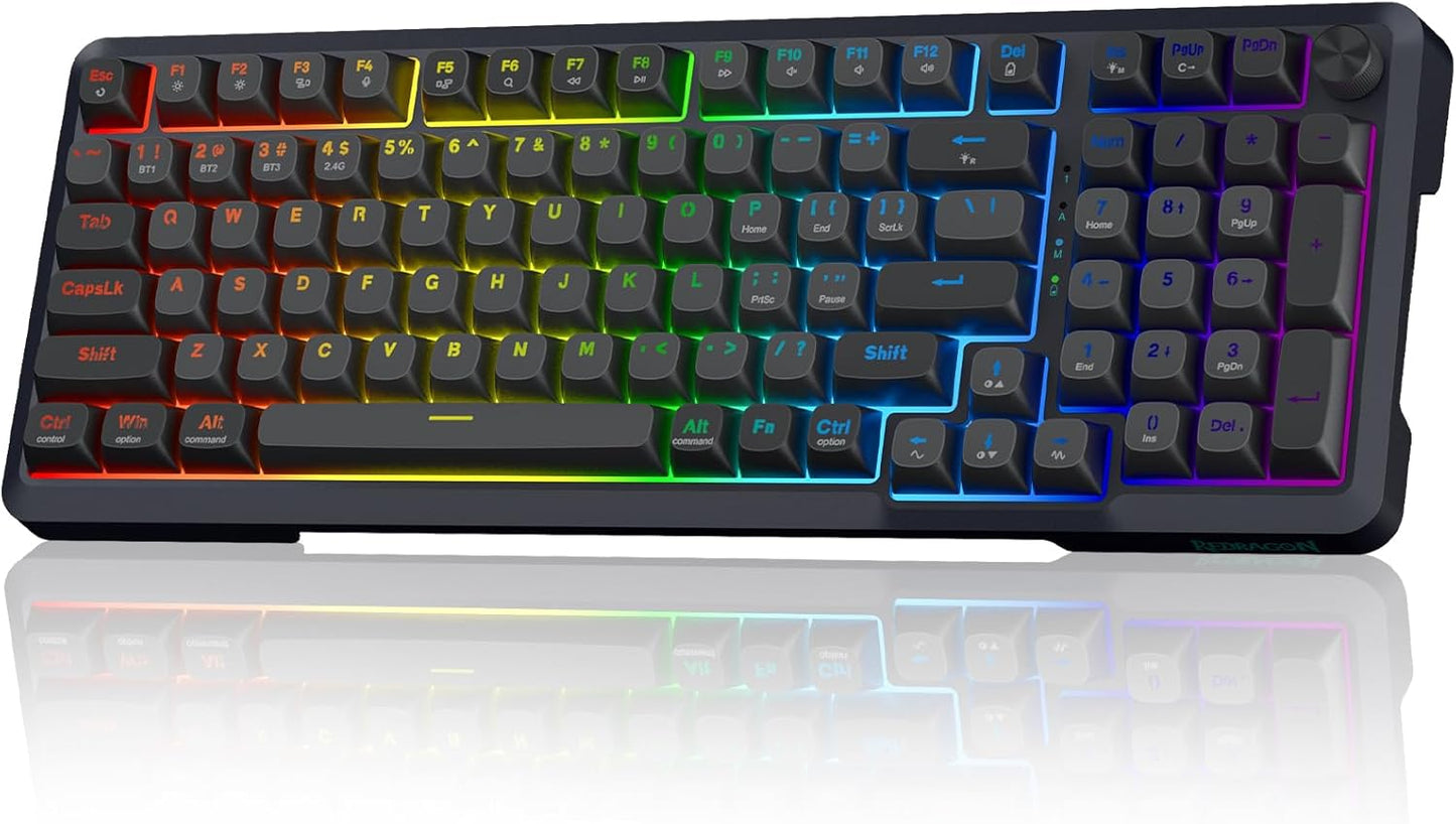 Wireless Mechanical Keyboard, 3 Mode Gasket Mounted RGB Gaming Keyboard with Volume Knob, Pre-Lubed Linear Switches, Mda-Profile, 98 Keys Hot Swappable Creamy Keyboard for Pc/Tablet/Xbox/Ps4