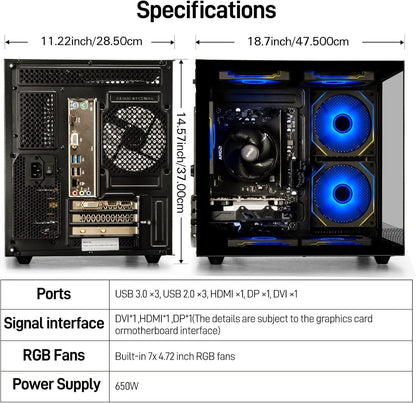 Prebuilt Gaming PC, Black, Ryzen5 6Cores 3.6G-4.1G, DDR4 3200Mhz 16G RAM, Nvme 512G SSD, Radeon RX560 4G, WIFI6 Desktop Computers Business Home